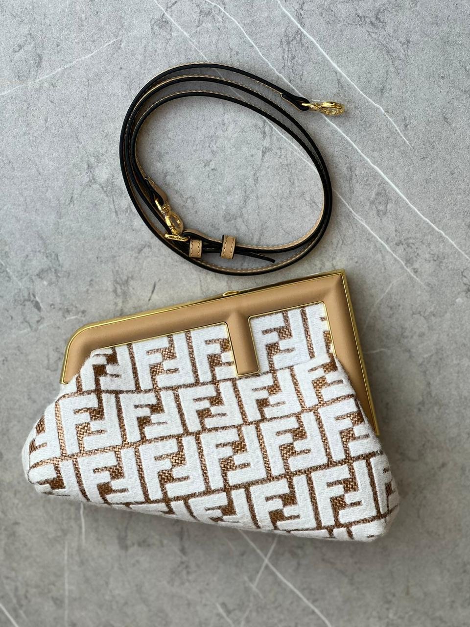 Fendi First Small Raffia bag with fabric FF motif