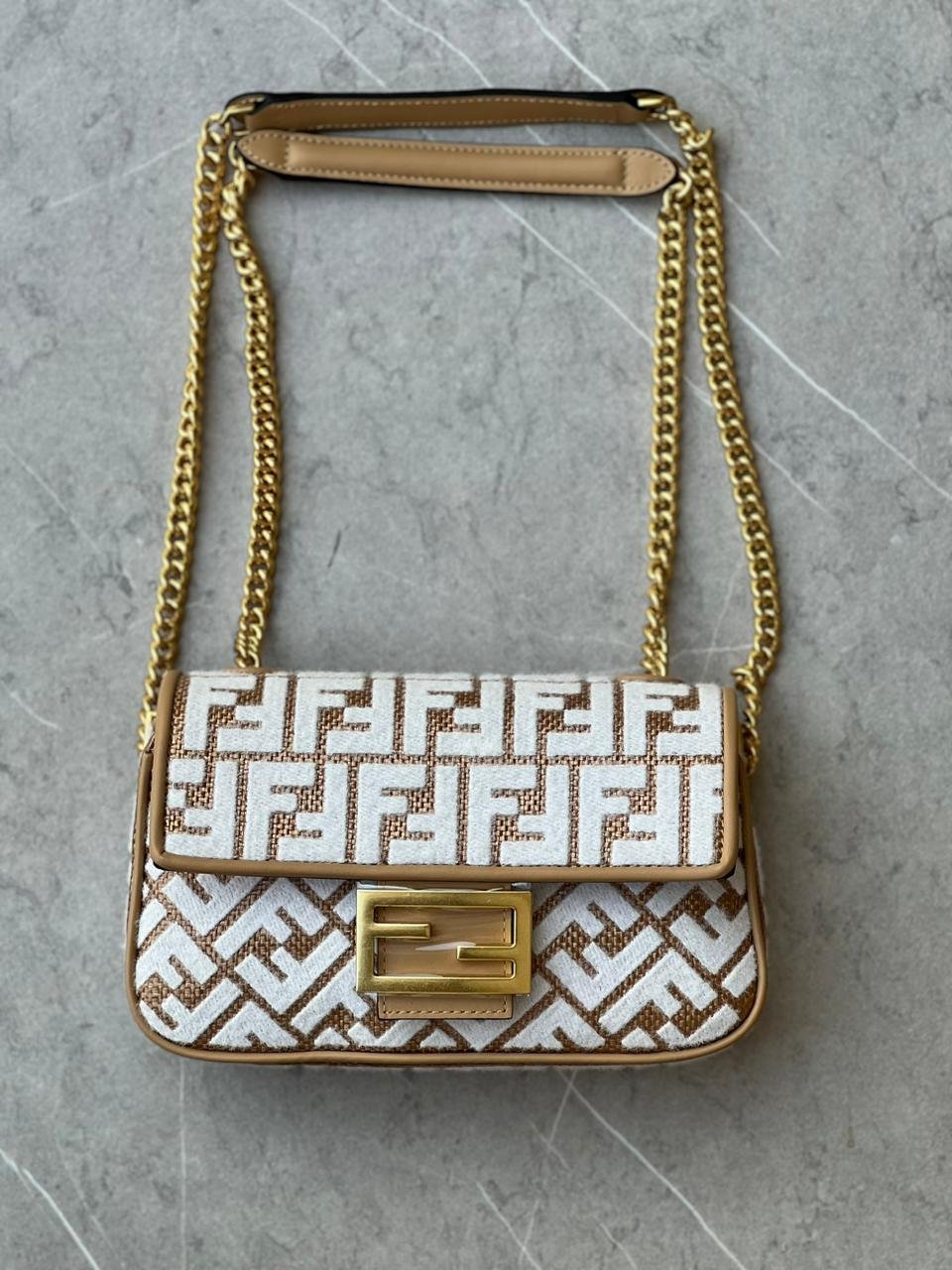 Fendi Baguette Chain Midi fabric bag with FF motif 24cm