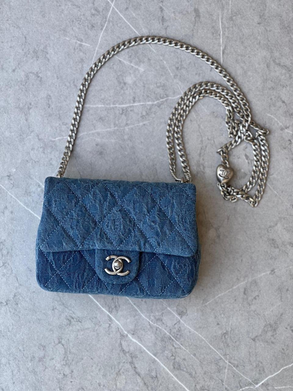 CHANEL CAMELLIA DENIM SWEETHEART MEDIUM FLAP BAG