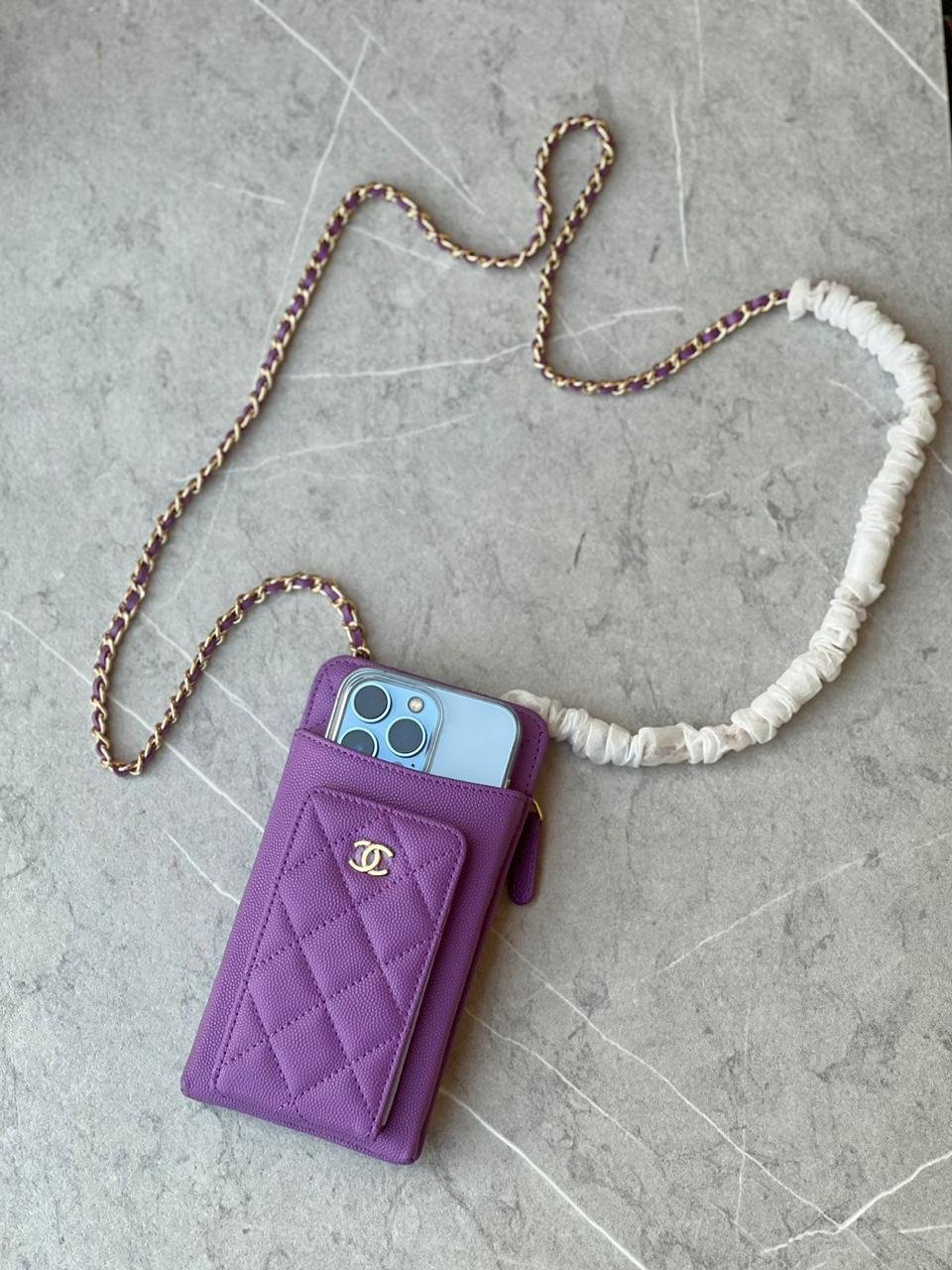 CHANEL Bag Matelassé Smartphone Shoulder Pouch Chain Caviar Skin