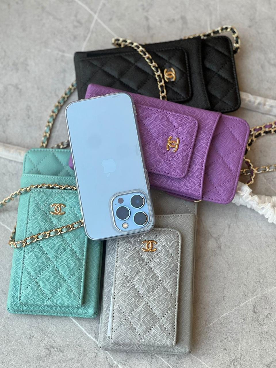 CHANEL Bag Matelassé Smartphone Shoulder Pouch Chain Caviar Skin