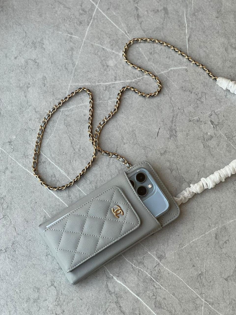 CHANEL Bag Matelassé Smartphone Shoulder Pouch Chain Caviar Skin