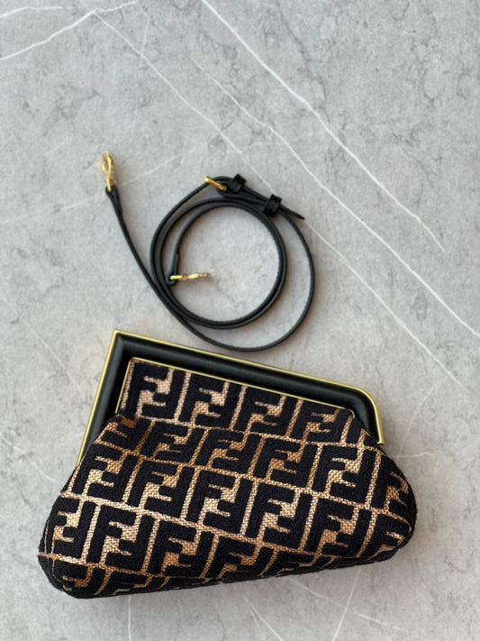 Fendi First Small Raffia bag with  fabric FF motif