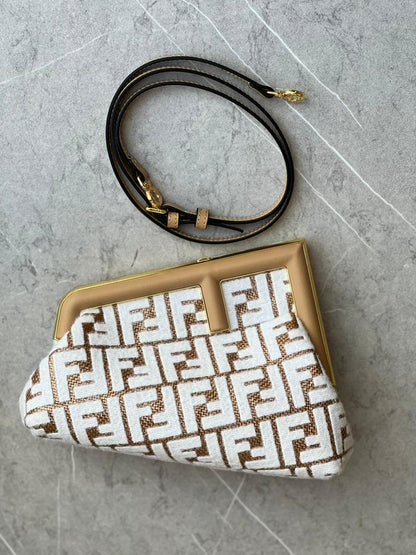 Fendi First Small Raffia bag with  fabric FF motif