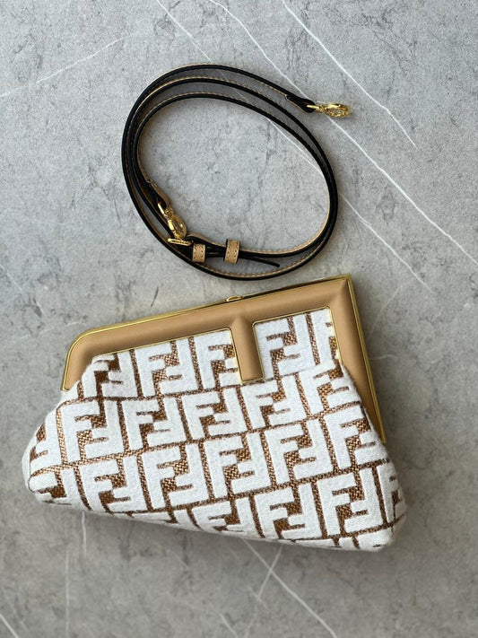 Fendi First Small Raffia bag with  fabric FF motif