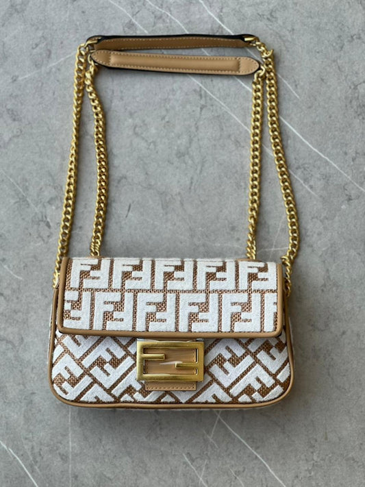 Fendi Baguette Chain Midi fabric bag with FF motif 24cm