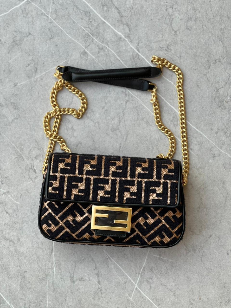 Fendi Baguette Chain Midi fabric bag with FF motif 24cm