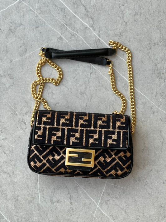 Fendi Baguette Chain Midi fabric bag with FF motif 24cm