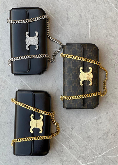 CELINE TRIOMHE LEATHER HANDBAG