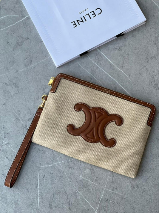 CELINE SMALL POUCH WITH STRAP CUIR TRIOMPHE IN STRIPED TEXTILE AND CALFSKIN 25 CM